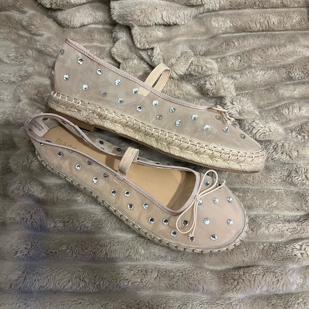 Madden Girl Beige Rhinestone Espadrille Flats